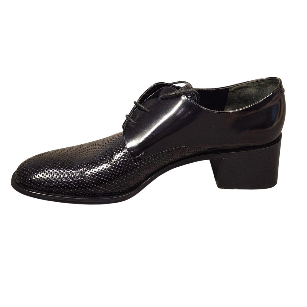 Via Spiga Shoes Womens Size 9.5 Black Patent Leather Lace Up Block Heel Pumps